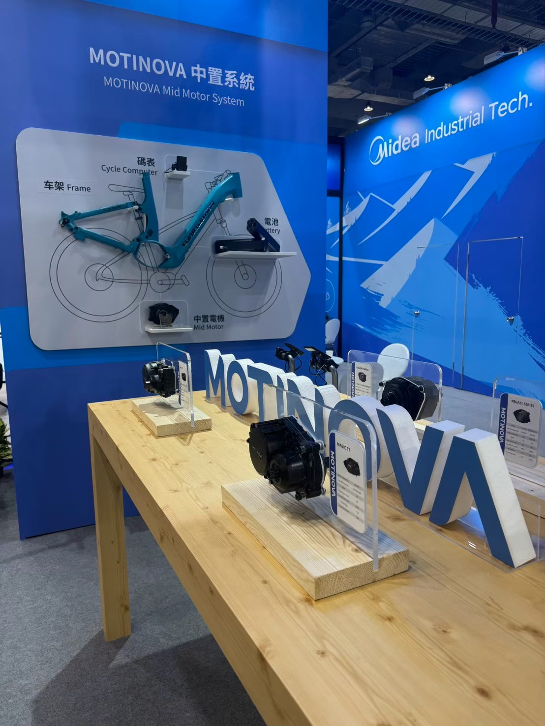 台北國際自行車展產品展示_MOTINOVA中置電機系統技術解構圖與各型號產品陳列